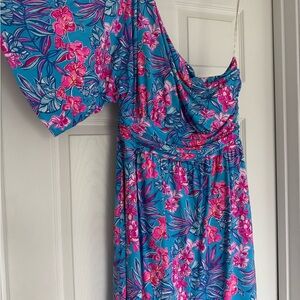 Lilly Pulitzer Blue and Pink One Shoulder Dress